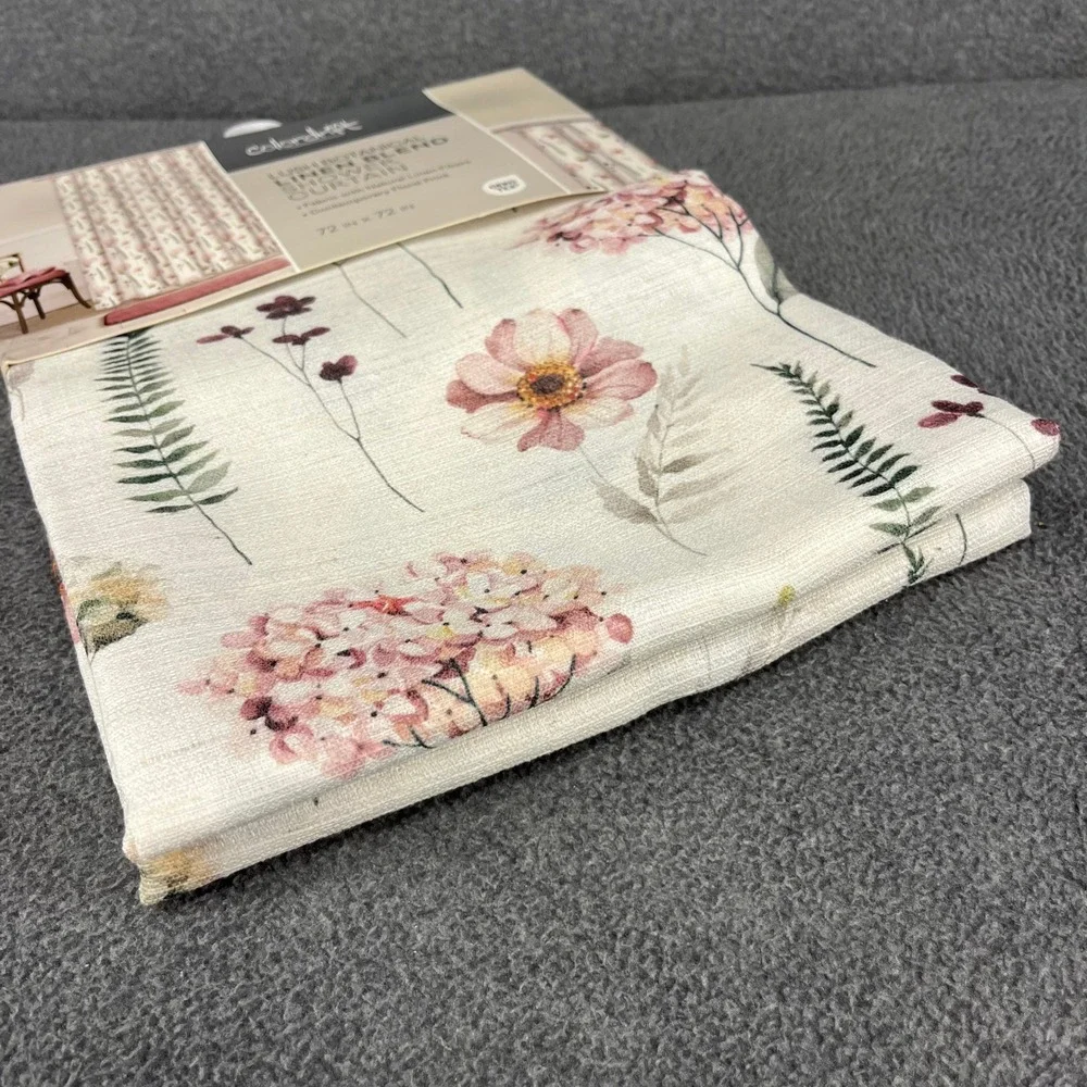 Colordrift Shower Curtain 72x72 Pink Floral Linen Blend Lush Botanical NEW